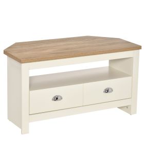 HOMCOM Corner TV Stand White Up To 50 Entertainment Center Console Table with Drawers Open Storage Living Room