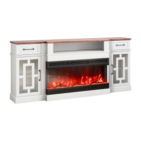 VEVOR 80 in Fireplace TV Stand 20 LED Lights Remote Control & Timer Brown+White