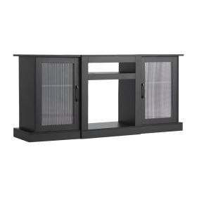 VEVOR TV Stand for TVs up to 65 inch, Modern Entertainment Center with Light Strip, Wooden TV Cabinet Storage with Glass Doors and Adjustable Shelves
