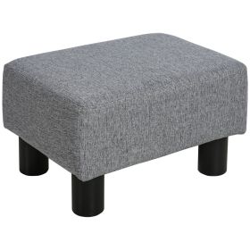 HOMCOM Versatile Accent: 16" Gray Linen Fabric Ottoman Cube Footrest & Pouf