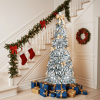 6 FT Snow Flocked Pre-lit Artificial Pop Up Christmas Tree with 100 Warm Lights and Golden Ornaments for Home Office Store Holiday Deco, Snowy Green