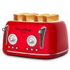 4 Slice Retro Style Toaster, Dual Control Toaster with Warming Rack, 6 Browning Settings, Bagel/Defrost Functions, Removable Crumb Tray