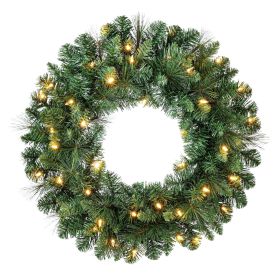 Scottsdale Pine Color-Changing Pre-Lit LED Battery Powered Christmas Wreath with Timer, Green, 24"