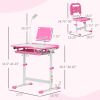 Qaba Kids Table and Chair Set with USB Light, Storage Drawer, Pink