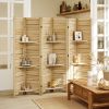 HOMCOM 6 Panel 67" Tall Wood Privacy Screen Room Divider with 3 Shelves and Folding Storage for Bedroom, Natural Wood