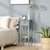 HOMCOM 2-Tier Tall Side Table, Night Stand Narrow Accent Table with Drawer & Bottom Shelf for Space Saving, for Living Room or Bedroom, Gray