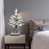 3FT Pre-lit Potted Snow Flocked Christmas Tree Mini Small Artificial Xmas Tree & 50 Lights and 365 PE&PVC Branch Tips for Front Door, Porch