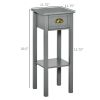 HOMCOM 2-Tier Tall Side Table, Night Stand Narrow Accent Table with Drawer & Bottom Shelf for Space Saving, for Living Room or Bedroom, Gray