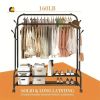 Sturdy Metal Double Rod Garment Rack with Wheels Portable Clothes Rack with Shelves and Hooks Heavy Duty Hanging Organizer for Clothes Bedroom Laundry