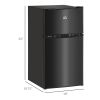 HOMCOM 3.2 Cu.Ft Double Door Mini Fridge with Freezer Adjustable Shelf Thermostat Reversible Door Black