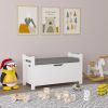 Kids Toy Box Chest, White Toy Box for Boys Girls, Large Storage Cabinet with Cushion Seat Bench/Flip-Top Lid/Safety Hinge