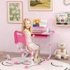 Qaba Kids Table and Chair Set with USB Light, Storage Drawer, Pink