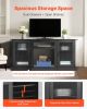 VEVOR TV Stand for TVs up to 65 inch, Modern Entertainment Center with Light Strip, Wooden TV Cabinet Storage with Glass Doors and Adjustable Shelves