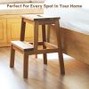 2-Step Wooden Stool, Solid Acacia Wood Step Stool for Adults and Kids, 19.6 Inches Tall, 350 lbs Capacity, Bathroom Bench