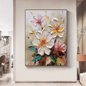 Hand Painted Oil Painting Abstract Blooming Flower Oil Painting Large Wall Art Original Knife Floral Painting Textured Wall Art Boho Art Modern Living (Style: 01, size: 150X220cm)