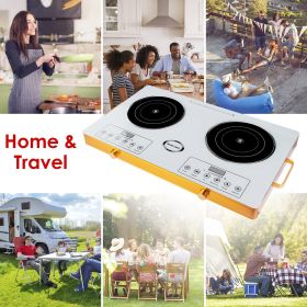 Portable Electric Double Burner 7000W, 110V Countertop Hot Plates with Smooth Heat-Resistant Glass Surface (Easy to Clean), 4 Preset Cooking Modes (Color: White)
