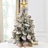 22in Tabletop Christmas Tree with Light Artificial Small Mini Red Christmas Decoration with Flocked Snow