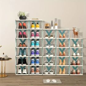 9-Layer Vertical Shoe Rack – Space-Saving Stackable Shoe Organizer for Entryway, Closet, Dorm, Bathroom – Easy Assemble Plastic Shoe Shelf (Color: Blue nine)