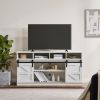 TV Stand Sliding Barn Door Modern&Farmhouse Wood Entertainment Center, Storage Cabinet Table Living Room with Adjustable Shelves for TVs Up to 65"