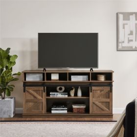TV Stand Sliding Barn Door Modern&Farmhouse Wood Entertainment Center, Storage Cabinet Table Living Room with Adjustable Shelves for TVs Up to 65" (Main Material: MDF+Metal, Main Color: Brown)