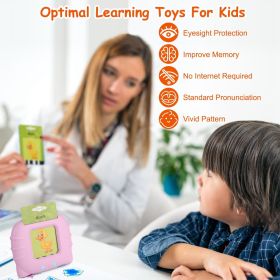 224 Words Kid Flash Talking Cards 112 Card Electronic Cognitive Audio Toddler Reading Machine Animal Shape Color Repeated Learning Cards English For C (Color: Pink)