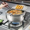 Silver Stainless Steel Deep Fryer with Built-in Dial Thermometer-9.5 inch (24cm) & 11 inch (28cm) Size